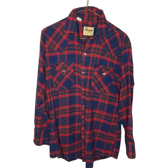 Ely Cattleman’s men’s M plaid flannel cotton button front western shirt red blue - Picture 1 of 7